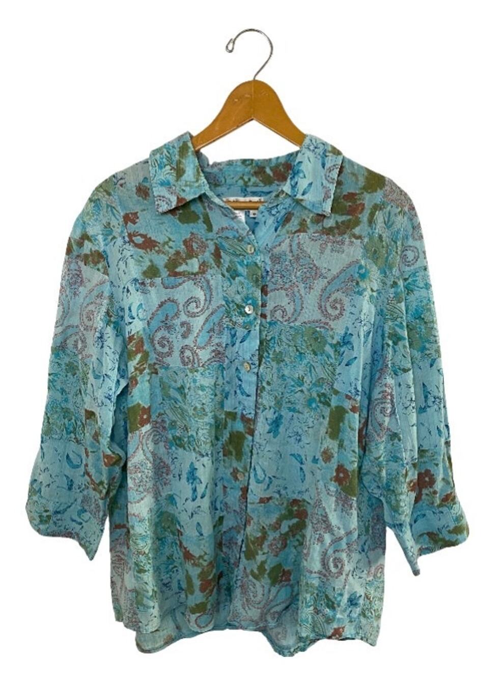 Coldwater Creek Grannycore Boho Teal Printed Button-Up